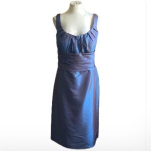 Bill Levkoff Purple Blue Iridescent Shimmer Satin Scoop Neck Sheath Dress